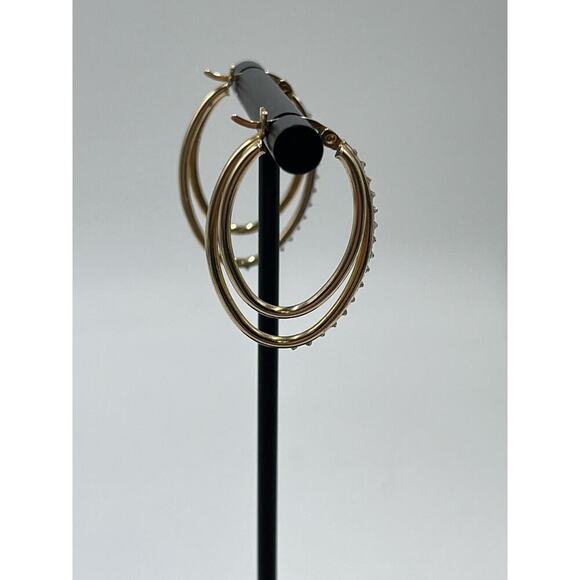 SLC Designer Sterling Silver Vermeil Pave‎ Double Hoop Pierced Earrings - Picture 6 of 15